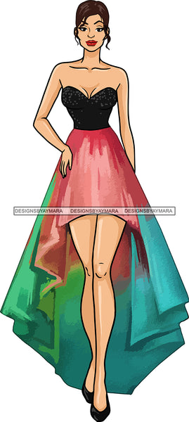 Model Fashion Woman Posing Fancy Gown Dress Vogue Goddess Glamour Trendy Clothing  Short Hair Style SVG Cutting Files For Silhouette Cricut More