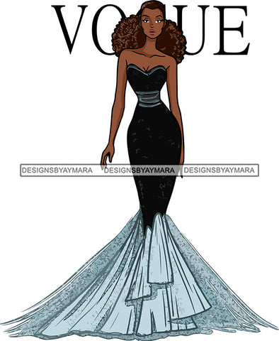 Afro Black Model Fashion Woman Posing Fancy Gown Dress Vogue Goddess Glamour Trendy Clothing  Afro Hair Style SVG Cutting Files For Silhouette Cricut More