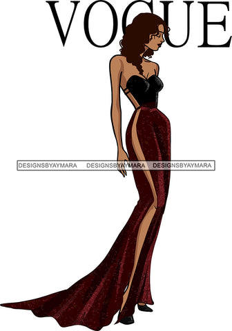 Afro Black Model Fashion Woman Posing Fancy Gown Dress Vogue Goddess Glamour Trendy Clothing Wavy Hair Style SVG Cutting Files For Silhouette Cricut More