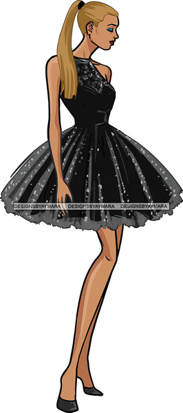 Model Fashion Woman Posing Fancy Dress Vogue Goddess Glamour Trendy Clothing Ponytail Hair Style SVG Cutting Files For Silhouette Cricut More