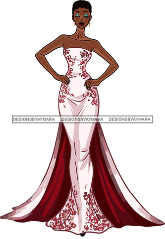 Afro Black Model Fashion Woman Posing Fancy Gown Dress Vogue Goddess Glamour Trendy Clothing Short Hair Style SVG Cutting Files For Silhouette Cricut More