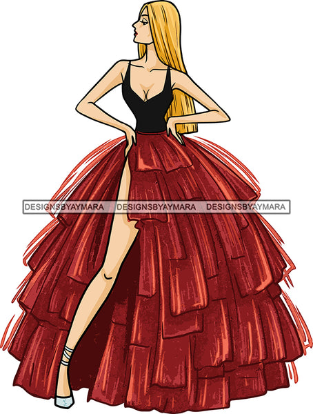 Model Fashion Woman Posing Fancy Gown Dress Vogue Goddess Glamour Trendy Clothing Straight Hair Style SVG Cutting Files For Silhouette Cricut More