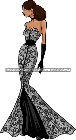 Afro Black Model Fashion Woman Posing Fancy Gown Dress Vogue Goddess Glamour Trendy Clothing Afro Hair Style SVG Cutting Files For Silhouette Cricut More