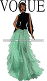 Afro Black Model Fashion Woman Posing Fancy Gown Dress Vogue Goddess Glamour Trendy Clothing Short Hair Style SVG Cutting Files For Silhouette Cricut More