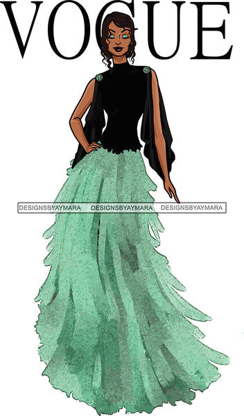 Afro Black Model Fashion Woman Posing Fancy Gown Dress Vogue Goddess Glamour Trendy Clothing Short Hair Style SVG Cutting Files For Silhouette Cricut More