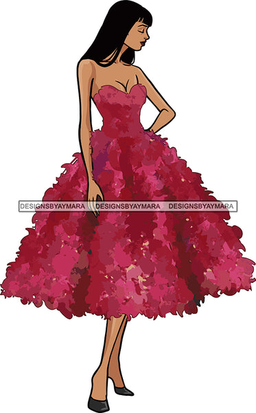 Model Fashion Woman Posing Fancy Gown Dress Vogue Goddess Glamour Trendy Clothing Straight Hair Style SVG Cutting Files For Silhouette Cricut More