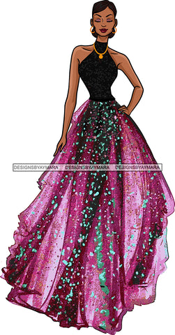 Afro Black Model Fashion Woman Posing Fancy Gown Dress Vogue Goddess Glamour Trendy Clothing Short Hair Style SVG Cutting Files For Silhouette Cricut More