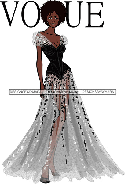 Afro Black Model Fashion Woman Posing Fancy Gown Dress Vogue Goddess Glamour Trendy Clothing Afro Hair Style SVG Cutting Files For Silhouette Cricut More