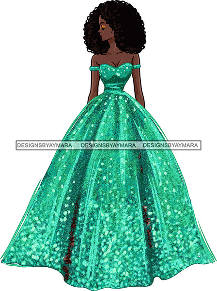 Afro Black Model Fashion Woman Posing Fancy Gown Dress Vogue Goddess Glamour Trendy Clothing  Afro Hair Style SVG Cutting Files For Silhouette Cricut More