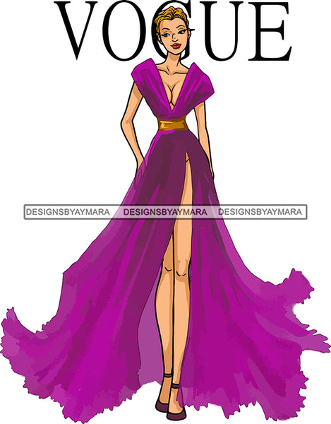 Model Fashion Woman Posing Fancy Gown Dress Vogue Goddess Glamour Trendy Clothing  Short Hair Style SVG Cutting Files For Silhouette Cricut More