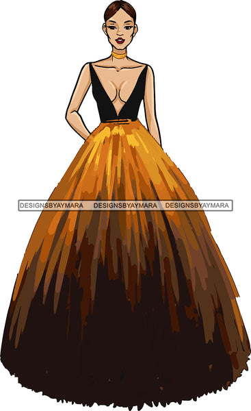 Model Fashion Woman Posing Fancy Gown Dress Vogue Goddess Glamour Trendy Clothing  Short Hair Style SVG Cutting Files For Silhouette Cricut More