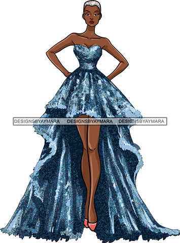 Afro Black Model Fashion Woman Posing Fancy Gown Dress Vogue Goddess Glamour Trendy Clothing Short Hair Style SVG Cutting Files For Silhouette Cricut More