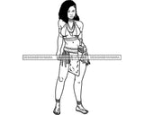 Afro Woman Warrior Medieval Bow Arch Weapon Archer Character Ancient Curly Hairstyle B/W SVG Cutting Files Silhouette Cricut