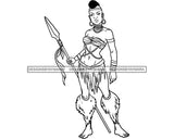 Afro Woman Warrior Medieval Bow Arch Weapon Archer Character Ancient Mohawk Hairstyle B/W SVG Cutting Files Silhouette Cricut