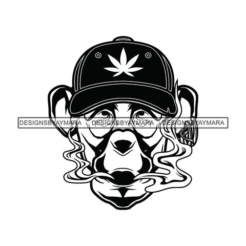 Bear Animal Face Marijuana Leaf Baseball Cap Smoke Cannabis Medicinal Drug B/W SVG JPG PNG Vector Clipart Cricut Silhouette Cut Cutting