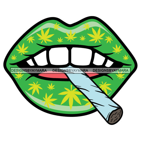 Green Sexy Lips Marijuana Leaves Tattoo Smoking Blunt Cannabis Medicinal Drug SVG JPG PNG Vector Clipart Cricut Silhouette Cut Cutting