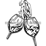 Man Woman Silhouette Wine Glasses Together Romantic Drinking Anniversary B/W SVG JPG PNG Vector Clipart Cricut Silhouette Cut Cutting