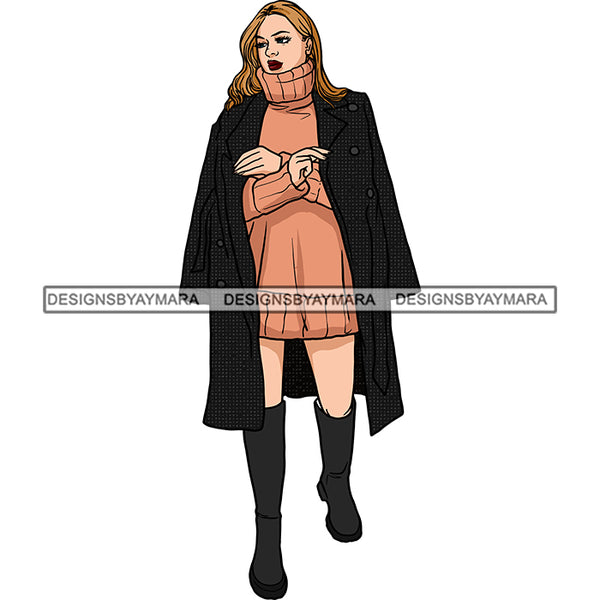 Winter Fall Fashion Woman Model Casual Clothing Outfit Cold Weather Jacket Coat Sweater Autumn SVG JPG PNG Clipart Cricut Silhouette Cut Cutting
