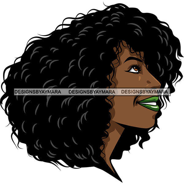 Black Woman Wavy Hair Green Lips Head SVG JPG PNG Vector Clipart Cricut Silhouette Cut Cutting
