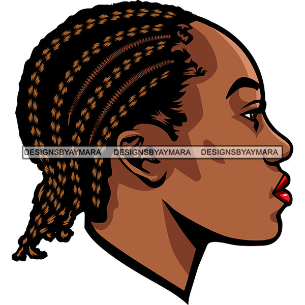 Black Woman  With Cornrows Red Lips Head SVG JPG PNG Vector Clipart Cricut Silhouette Cut Cutting