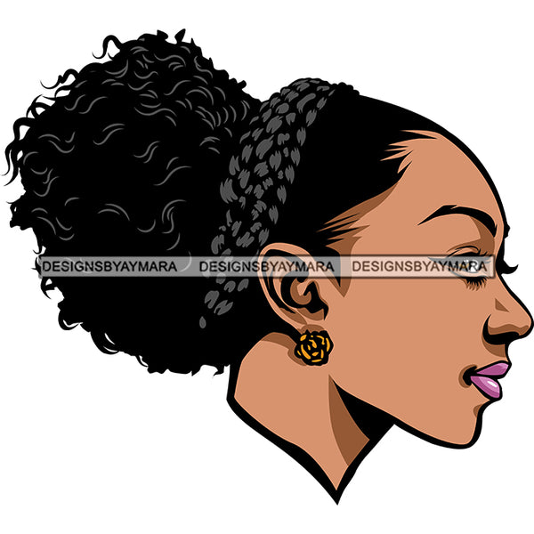 Black Woman With Bushy Ponytail  Head SVG JPG PNG Vector Clipart Cricut Silhouette Cut Cutting