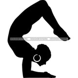 Afro Woman Silhouette Working Out Stretching Yoga Pose Trendy Fashion Gym B/W SVG PNG JPG Cutting Files For Silhouette Cricut