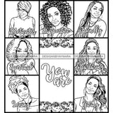 Seven Beautiful Afro Mature Women Bundle You Are Spiritual Life Quotes Roses Sistas Melanin Nubian B/W SVG JPG PNG Vector Clipart Cricut Silhouette Cut Cutting