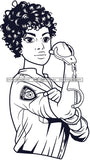 Black Lola Afro Police Officer Boss Lady Handcuffs Portrait Strong Sexy Woman Curly Hair Style B/W SVG Cutting Files For Silhouette  Cricut