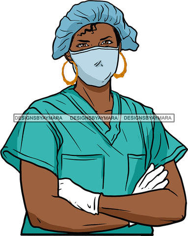 Afro Lola Nurse Doctor Save Life Hero Medical Occupation Bamboo Earrings  Surgical Gown  Face Mask SVG Cutting Files For Silhouette Cricut