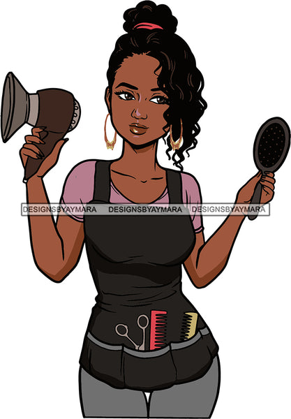 Afro Woman Hair Stylist Beauty Salon Hair Dresser Cosmetic Combs Curly Hair Style SVG Cutting Files For Silhouette and Cricut