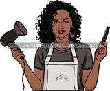 Afro Woman Hair Stylist Beauty Salon Hair Dresser Apron Cosmetic Combs Curly Hair Style SVG Cutting Files For Silhouette and Cricut