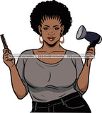 Afro Woman Hair Stylist Beauty Salon Hair Dresser Cosmetic Combs Curly Hair Style SVG Cutting Files For Silhouette and Cricut