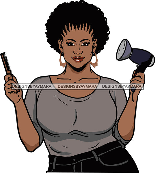 Afro Woman Hair Stylist Beauty Salon Hair Dresser Cosmetic Combs Curly Hair Style SVG Cutting Files For Silhouette and Cricut