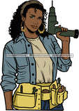 Afro Black Handy Woman Carpenter Apron Drill Bamboo Earrings Curly Hair Style SVG Cutting Files For Silhouette and Cricut