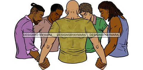 Afro Black White Men Praying God Togetherness Religious Unity Faith  SVG Cutting Files For Silhouette Cricut