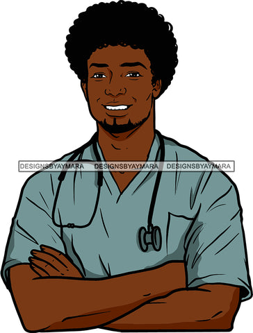Afro Doctor Nurse Hero Medical Occupation Black African Model Male Strength Men Power Healthy  SVG Cutting Files For Silhouhette Cricut