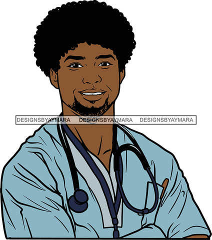 Afro Doctor Nurse Hero Medical Occupation Black African Model Male Strength Men Power Healthy  SVG Cutting Files For Silhouhette Cricut