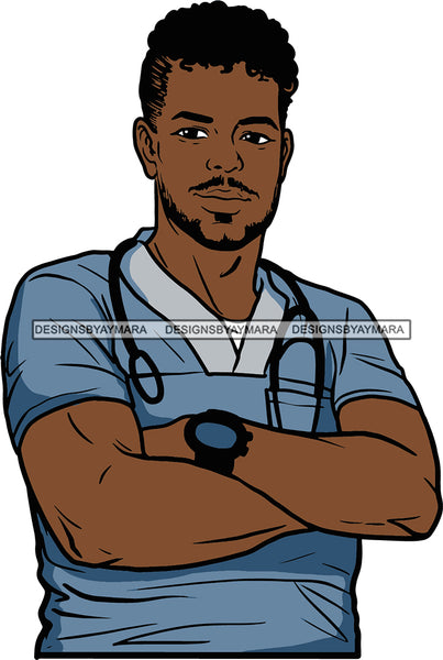 Afro Doctor Nurse Hero Medical Occupation Black African Model Male Strength Men Power Healthy  SVG Cutting Files For Silhouhette Cricut