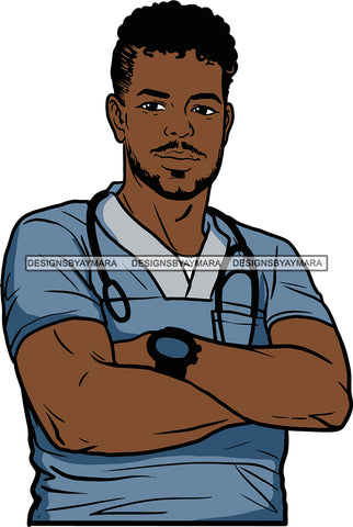 Afro Doctor Nurse Hero Medical Occupation Black African Model Male Strength Men Power Healthy  SVG Cutting Files For Silhouhette Cricut