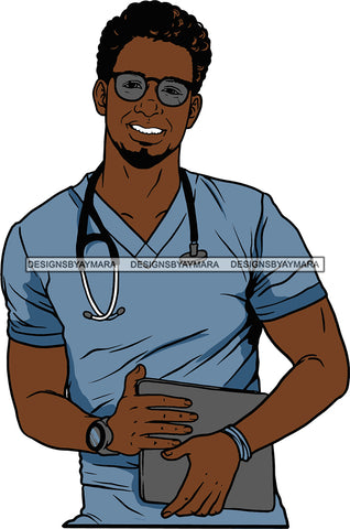 Afro Doctor Nurse Hero Medical Occupation Black African Model Male Strength Men Power Healthy  SVG Cutting Files For Silhouhette Cricut