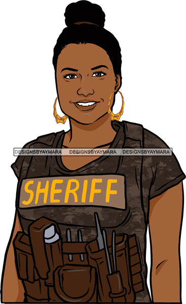 Black Woman Afro Police Officer Boss Lady Holster Sheriff Portrait Strong Sexy Woman Bamboo Hoop Earrings Up Do Hair Style  SVG Cutting Files For Silhouette  Cricut