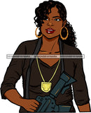 Black Woman Afro Police Officer Boss Lady Holster Portrait Strong Sexy Woman Bamboo Hoop Earrings Pony Tail Hair Style  SVG Cutting Files For Silhouette  Cricut