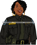 Black Woman Afro Police Officer Boss Lady Holster Portrait Strong Sexy Woman Bamboo Hoop Earrings Curly Hair Style  SVG Cutting Files For Silhouette  Cricut