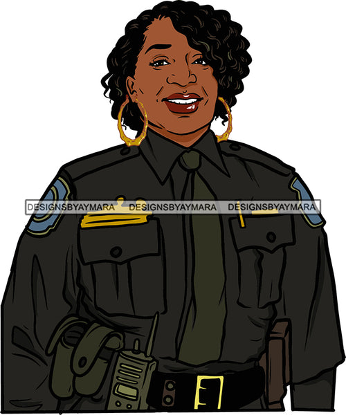 Black Woman Afro Police Officer Boss Lady Holster Portrait Strong Sexy Woman Bamboo Hoop Earrings Curly Hair Style  SVG Cutting Files For Silhouette  Cricut