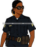 Black Woman Afro Police Officer Boss Lady Holster Uniform Portrait Strong Sexy Woman Sunglasses Bamboo Hoop Earrings Curly Hair Style  SVG Cutting Files For Silhouette  Cricut