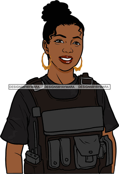 Black Woman Afro Police Officer Boss Lady Holster Portrait Strong Sexy Woman Bamboo Hoop Earrings SVG Cutting Files For Silhouette  Cricut