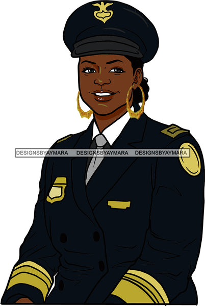 Black Woman Afro Police Officer Boss Lady Uniform Badge Portrait Strong Sexy Woman Bamboo Hoop Earrings SVG Cutting Files For Silhouette  Cricut