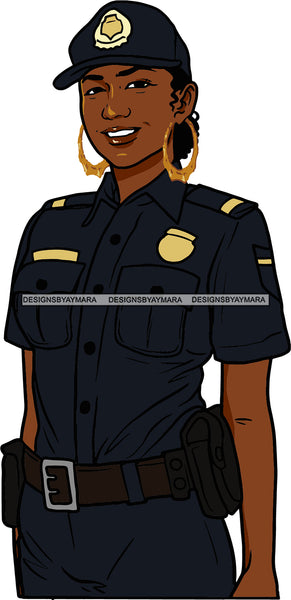 Black Woman Afro Police Officer Boss Lady Holster Uniform Portrait Strong Sexy Woman Bamboo Hoop Earrings SVG Cutting Files For Silhouette  Cricut