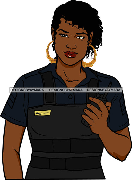 Black Woman Afro Police Officer Boss Lady Holster Portrait Strong Sexy Woman Bamboo Hoop Earrings SVG Cutting Files For Silhouette  Cricut