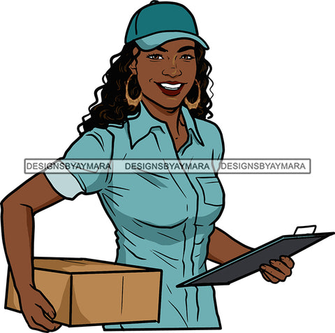 Afro Black Woman  Mail Post Office Postal Courier Business Service Parcel Worker Bamboo Hoop Earrings SVG Cutting Files For Silhouette and Cricut